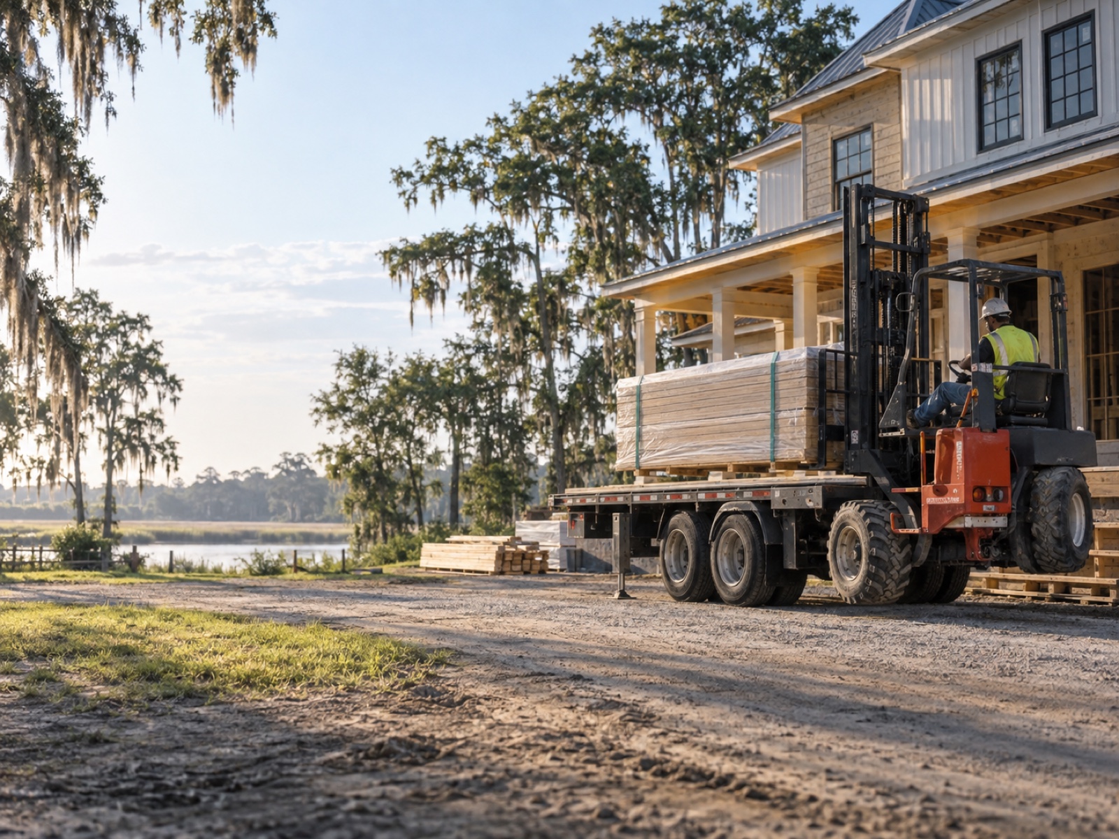 Building materials delivered to a Louisiana residential jobsite